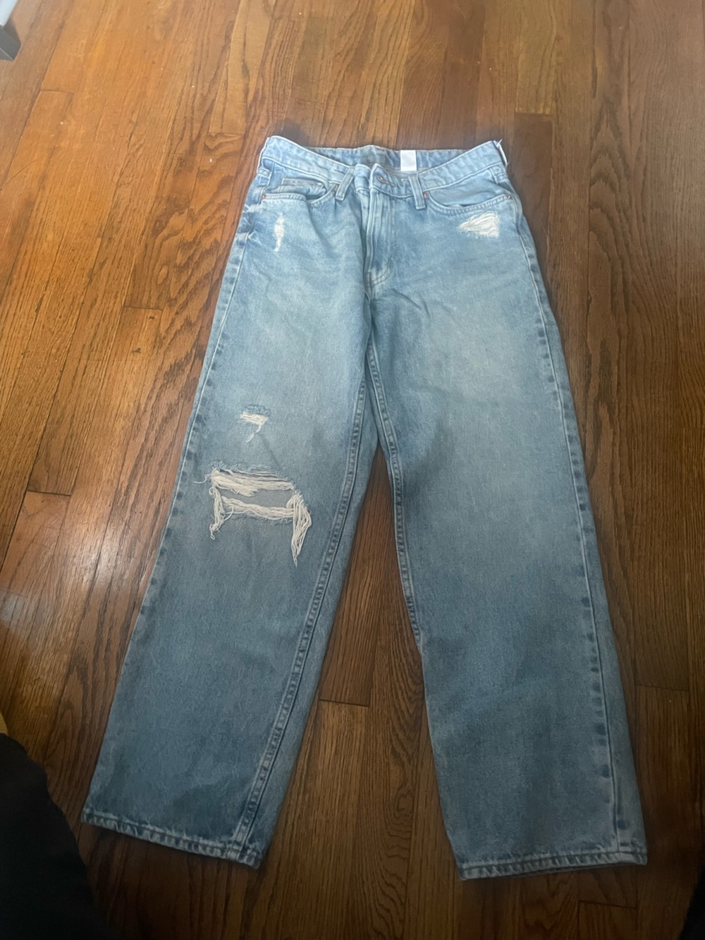 H&M Light Blue Straight Leg Distressed Jeans